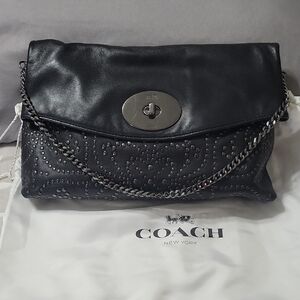 Coach Black Studded Leather Clutch